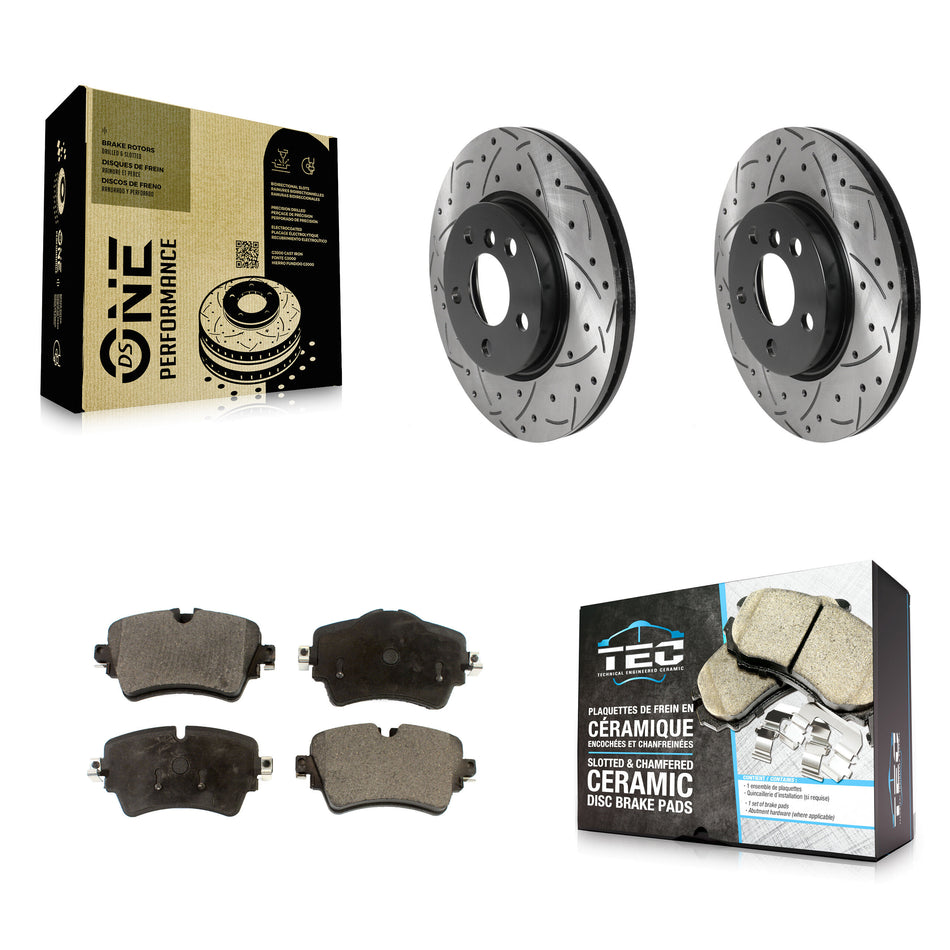 Front Coated Drilled Slotted Disc Brake Rotors And Ceramic Pads Kit For Mini Cooper Clubman KDT-100804