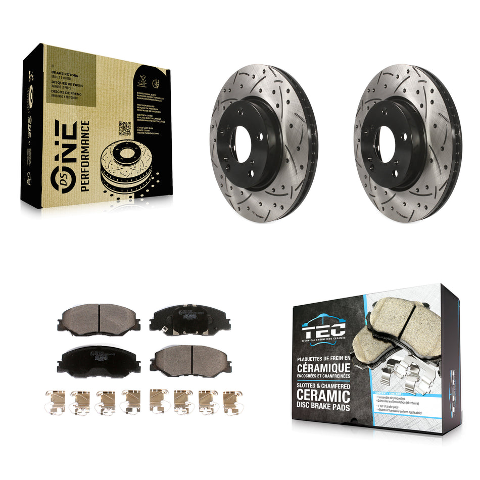 Front Coated Drilled Slotted Disc Brake Rotors And Ceramic Pads Kit For Honda Insight Civic KDT-100805