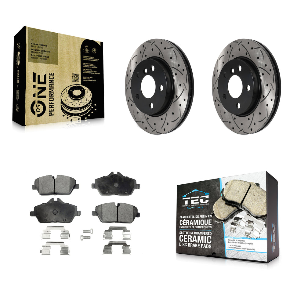 Front Coated Drilled Slotted Disc Brake Rotors And Ceramic Pads Kit For Mini Cooper KDT-100806