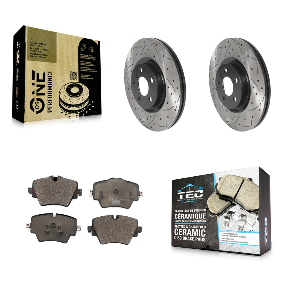 Front Coated Drilled Slotted Disc Brake Rotors And Ceramic Pads Kit For BMW X1 Mini Cooper Countryman X2 228i xDrive Gran Coupe KDT-100807
