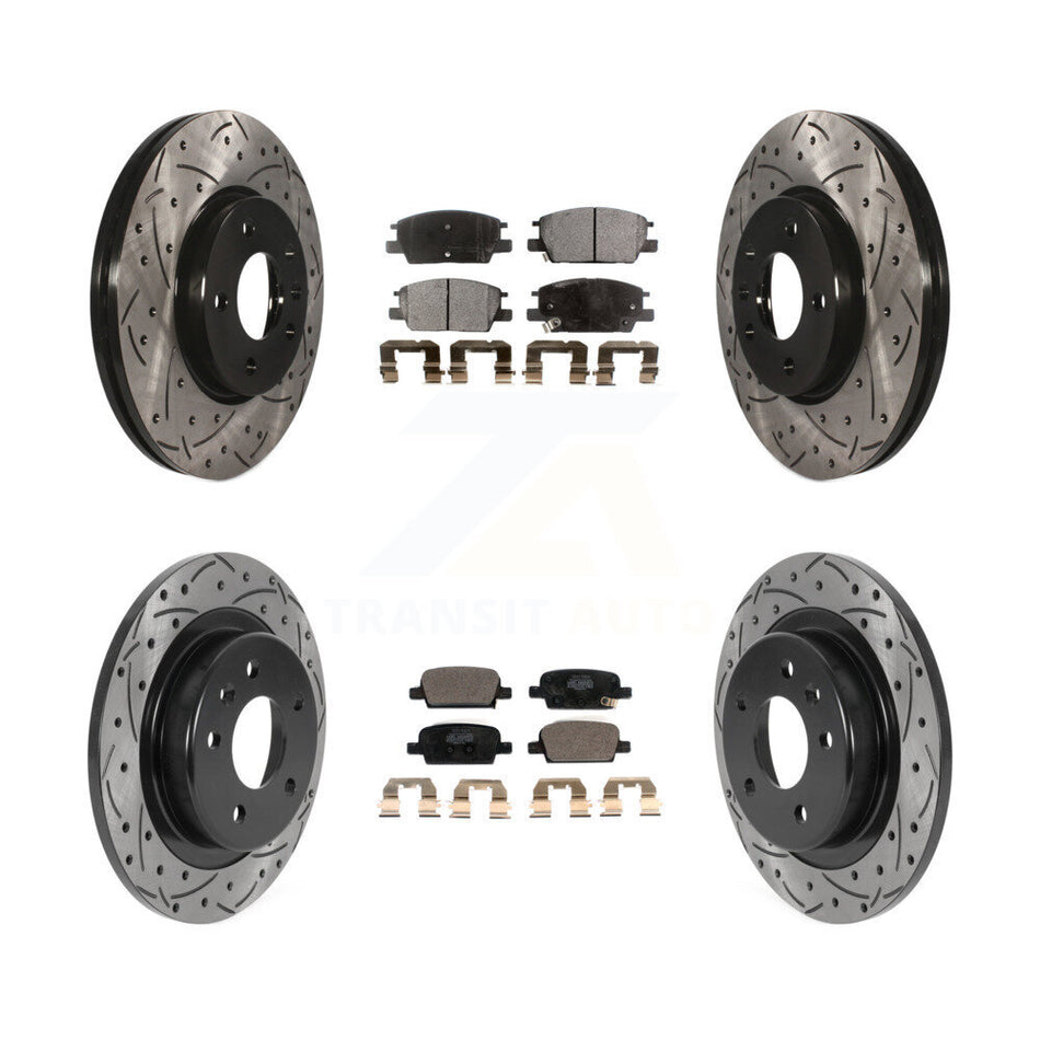 Front Rear Coated Drilled Slotted Disc Brake Rotors And Ceramic Pads Kit For 2016-2020 Chevrolet Malibu With Manual Parking KDT-100812