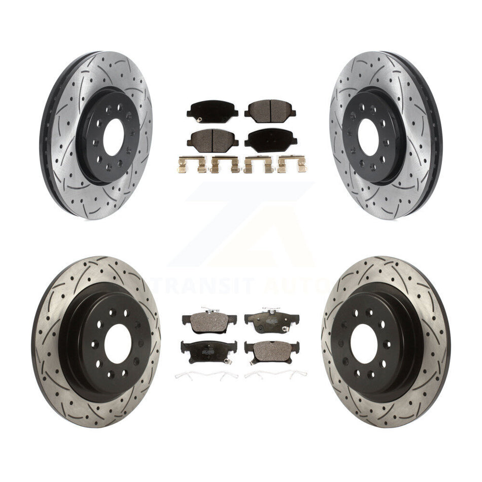 Front Rear Coated Drilled Slotted Disc Brake Rotors And Ceramic Pads Kit For 2016-2018 Buick Envision With 315mm Diameter Rotor KDT-100817
