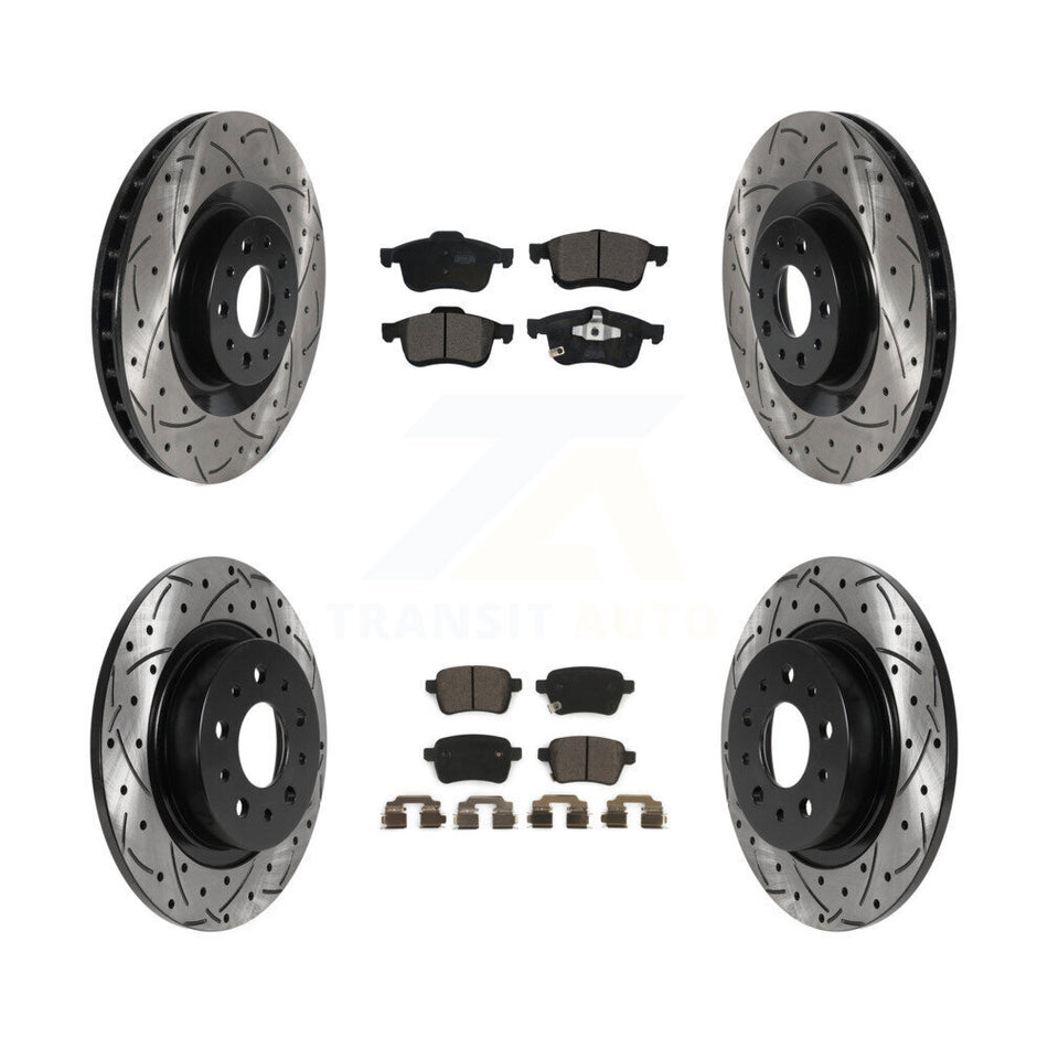 Front Rear Coated Drilled Slotted Disc Brake Rotors And Ceramic Pads Kit For 2014-2020 Fiat 500L KDT-100825