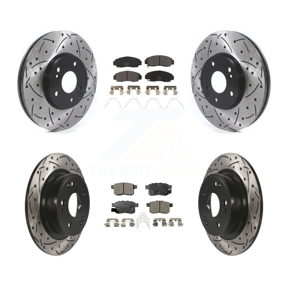 Front Rear Coated Drilled Slotted Disc Brake Rotors And Ceramic Pads Kit For Honda Accord Acura TSX KDT-100826
