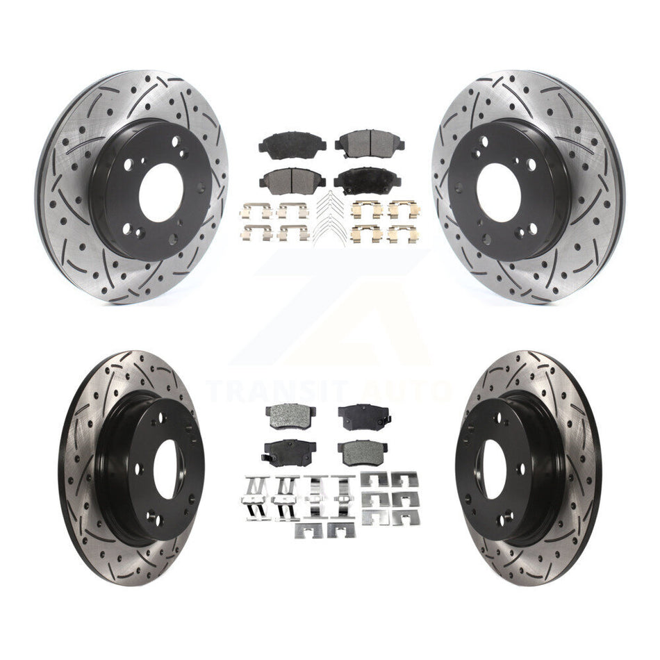 Front Rear Coated Drilled Slotted Disc Brake Rotors And Ceramic Pads Kit For Honda Civic KDT-100829