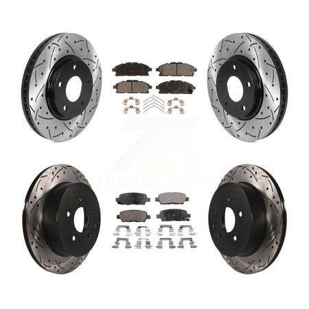 Front Rear Coated Drill Slot Disc Brake Rotors Ceramic Pad Kit For 2011-2017 Nissan Quest KDT-100830