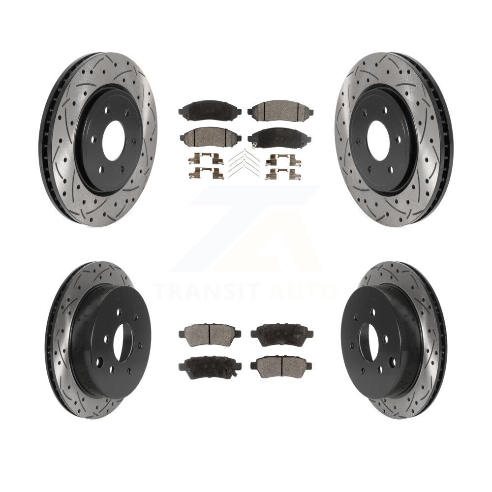 Front Rear Coated Drill Slot Disc Brake Rotor Ceramic Pad Kit For 2006-2007 Nissan Xterra KDT-100841
