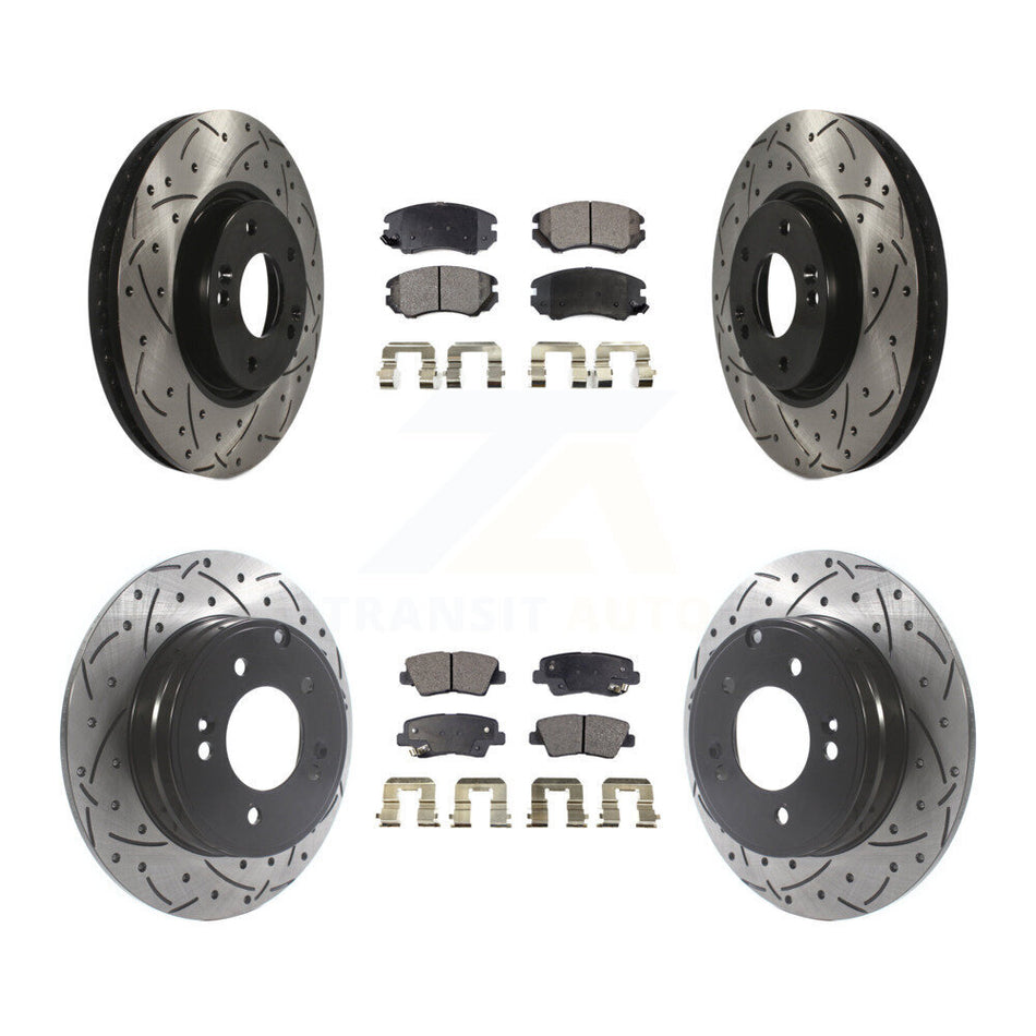Front Rear Coated Drilled Slotted Disc Brake Rotors And Ceramic Pads Kit For Hyundai Sonata 3.3L KDT-100846