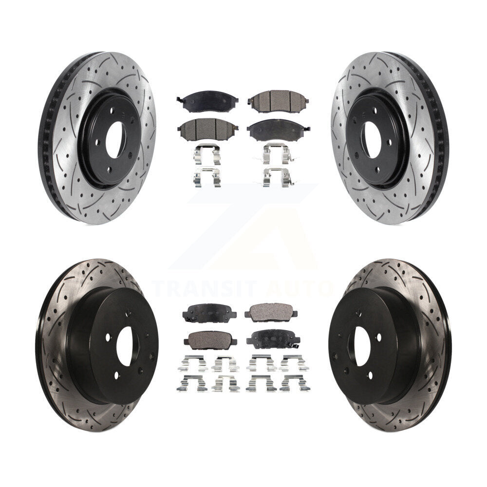 Front Rear Coated Drill Slot Disc Brake Rotor Ceramic Pad Kit For INFINITI FX35 FX37 FX45 KDT-100848
