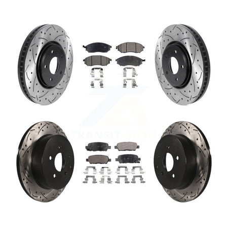 Front Rear Coated Drill Slot Disc Brake Rotor Ceramic Pad Kit For INFINITI FX35 FX37 FX45 KDT-100848