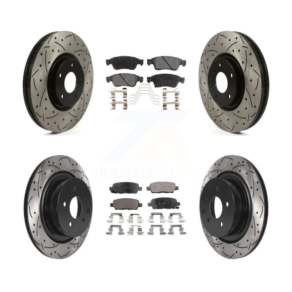 Front Rear Coated Drilled Slotted Disc Brake Rotors And Ceramic Pads Kit For INFINITI G37 G35 Q60 KDT-100849