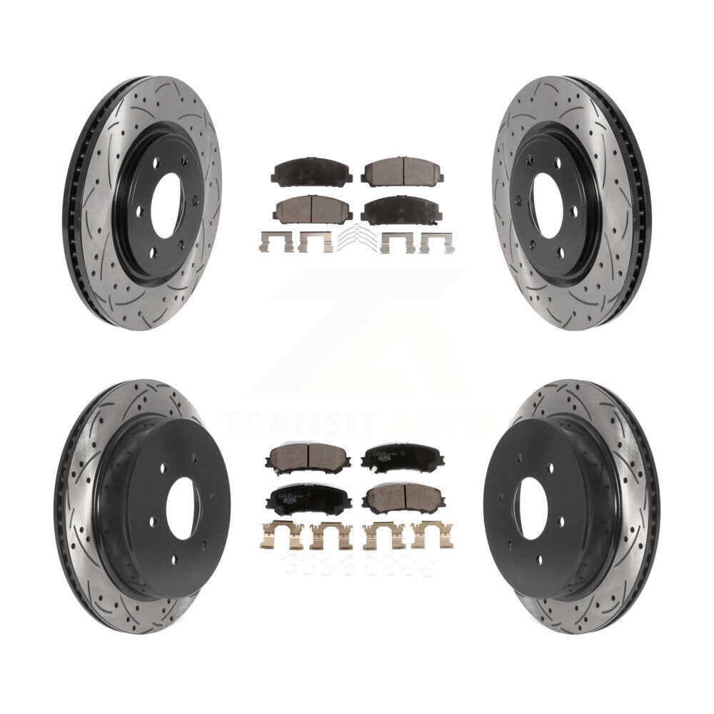 Front Rear Coated Drill Slot Disc Brake Rotors Ceramic Pad Kit For 2017-2023 Nissan TITAN KDT-100854