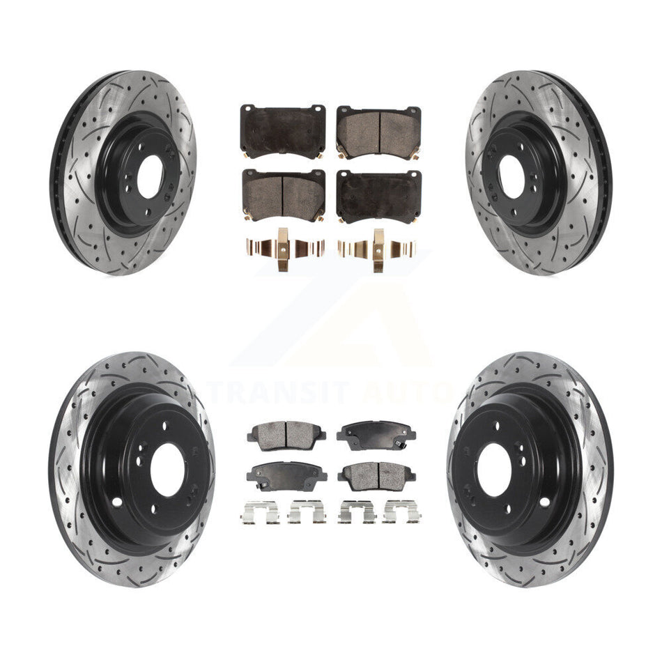 Front Rear Coated Drilled Slotted Disc Brake Rotors And Ceramic Pads Kit For Hyundai Genesis KDT-100859