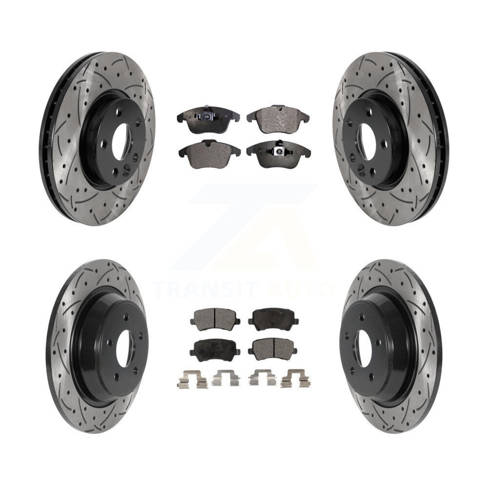 Front Rear Coated Drilled Slotted Disc Brake Rotors And Ceramic Pads Kit For 2012-2015 Land Rover Range Evoque KDT-100863