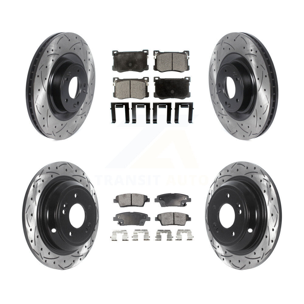 Front Rear Drilled Slot Brake Rotor Ceramic Pad Kit For Hyundai Genesis G80 Kia K900 3.8L KDT-100867