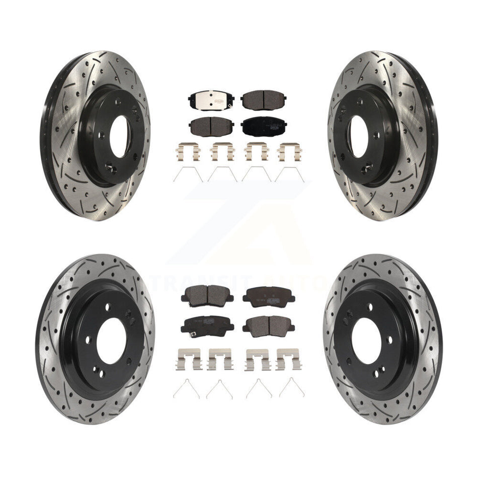 Front Rear Drill Slot Disc Brake Rotors Ceramic Pad Kit For Kia Forte5 Hyundai Elantra GT KDT-100868