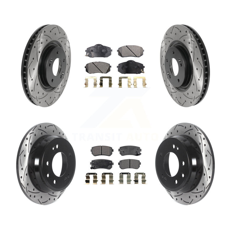 Front Rear Coated Drilled Slotted Disc Brake Rotors And Ceramic Pads Kit For 2015 Hyundai Tucson FWD with FUEL CELL EV (FCEV) engine KDT-100871