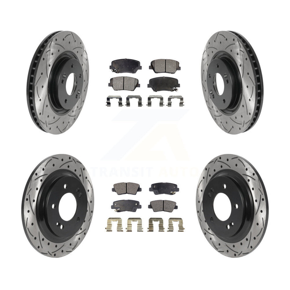 Front Rear Coated Drilled Slotted Disc Brake Rotors And Ceramic Pads Kit For 2016-2017 Hyundai Azera Limited KDT-100876