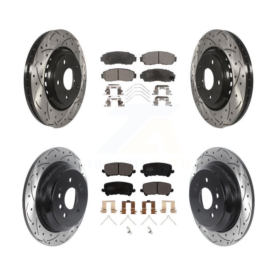 Front Rear Coat Drill Slot Disc Brake Rotors Ceramic Pad Kit For 2019-2024 Honda Passport KDT-100889