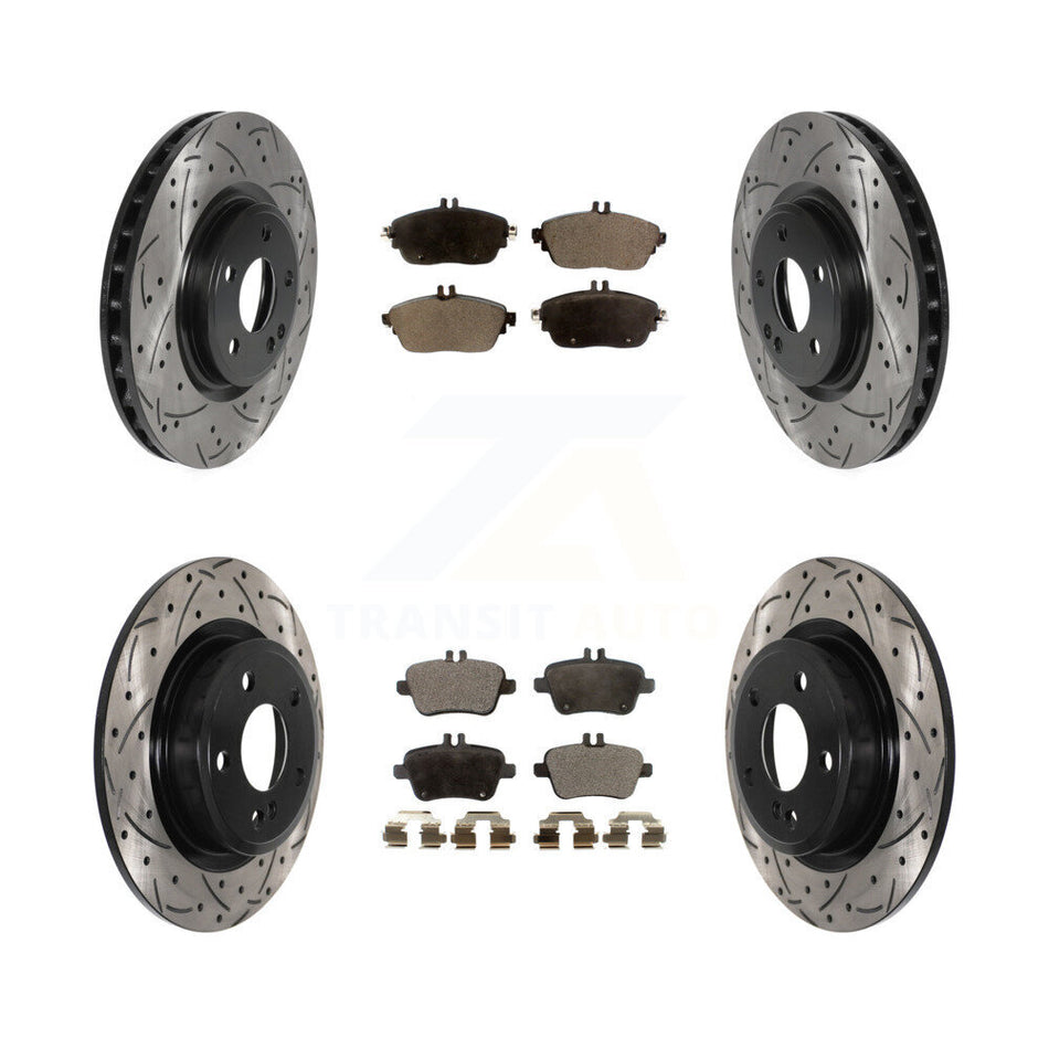 Front Rear Coated Drilled Slotted Disc Brake Rotors And Ceramic Pads Kit For Mercedes-Benz GLA250 CLA250 INFINITI QX30 KDT-100891
