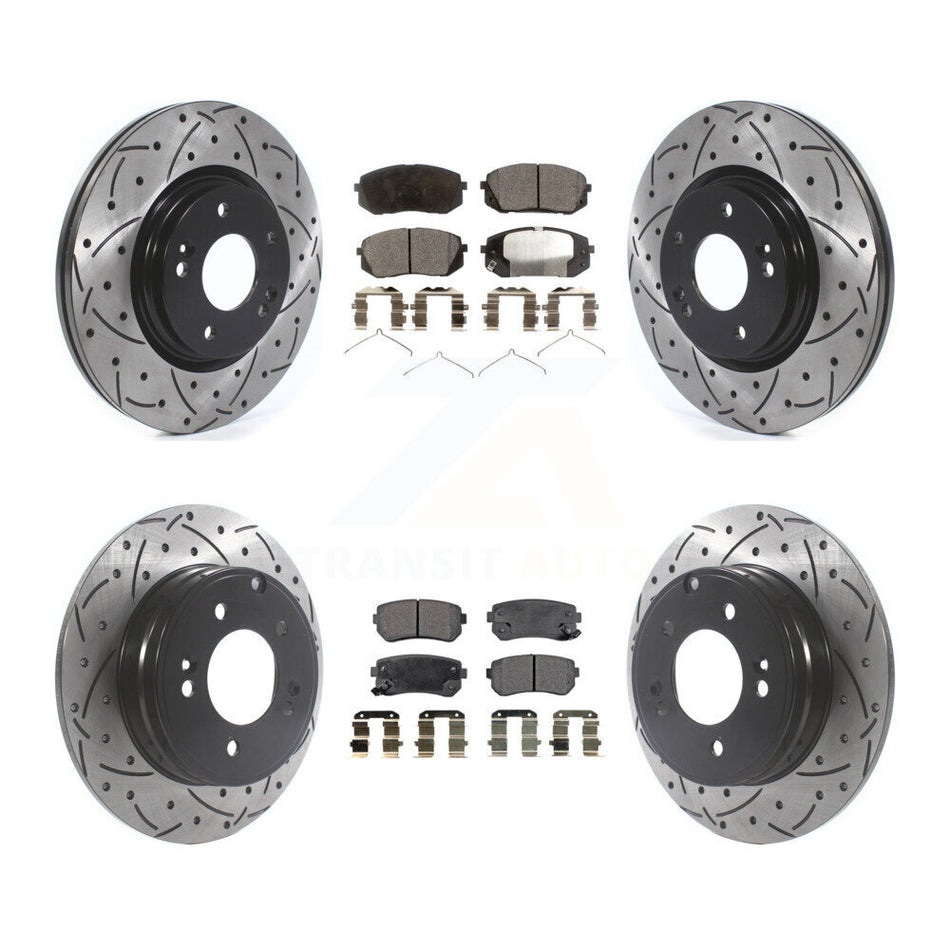 Front Rear Coated Drilled Slotted Disc Brake Rotors And Ceramic Pads Kit For 2015-2016 Hyundai Sonata GAS engine With Manual Parking KDT-100895