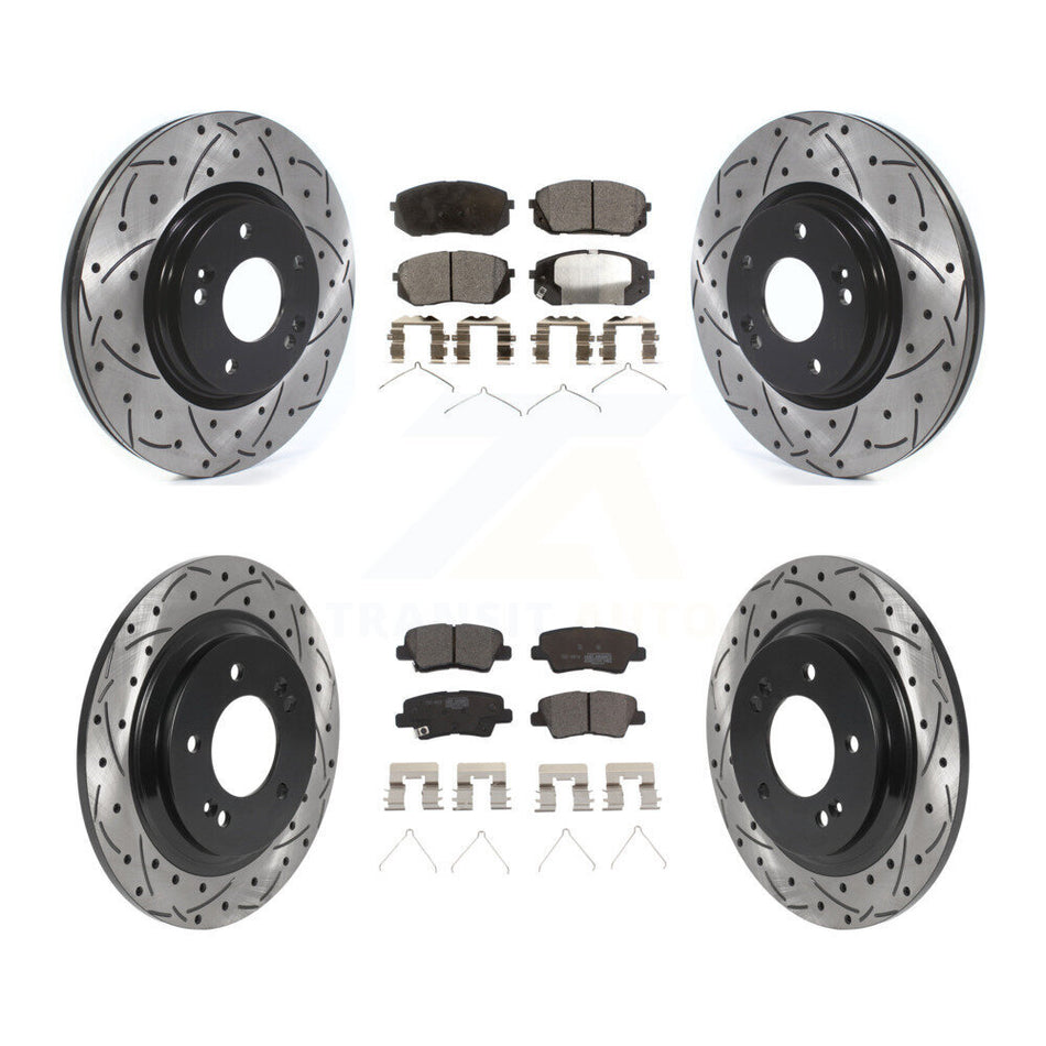 Front Rear Coated Drilled Slotted Disc Brake Rotors And Ceramic Pads Kit For Kia Optima With Electric Parking KDT-100897