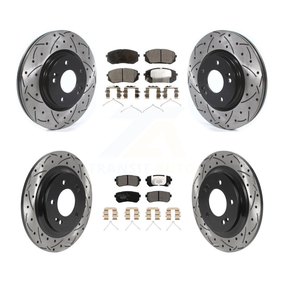 Front Rear Coated Drilled Slotted Disc Brake Rotors And Ceramic Pads Kit For 2016 Kia Optima LX EX 1.6T With Electric Parking KDT-100898