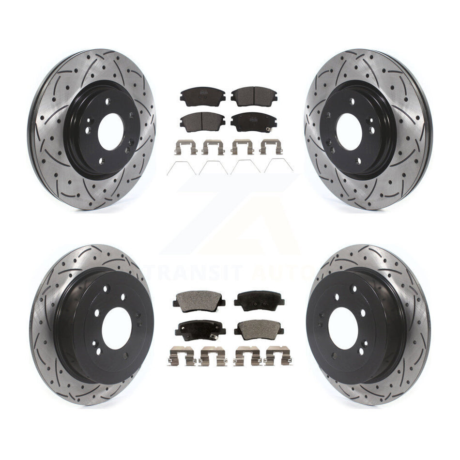 Front Rear Coated Drilled Slotted Disc Brake Rotors And Ceramic Pads Kit For Hyundai Tucson Kia Sportage KDT-100899