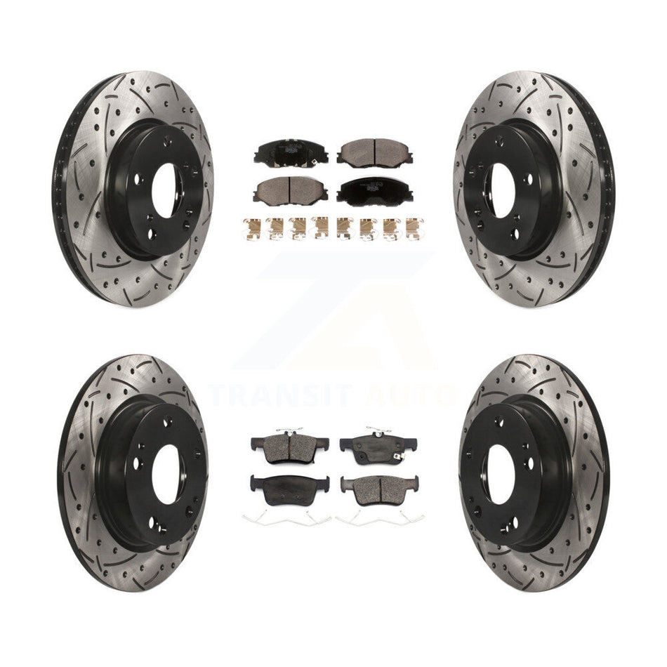 Front Rear Coated Drilled Slotted Disc Brake Rotors And Ceramic Pads Kit For 2019-2022 Honda Insight KDT-100900