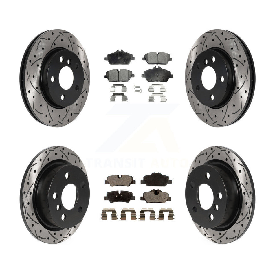 Front Rear Coated Drilled Slotted Disc Brake Rotors And Ceramic Pads Kit For Mini Cooper KDT-100901