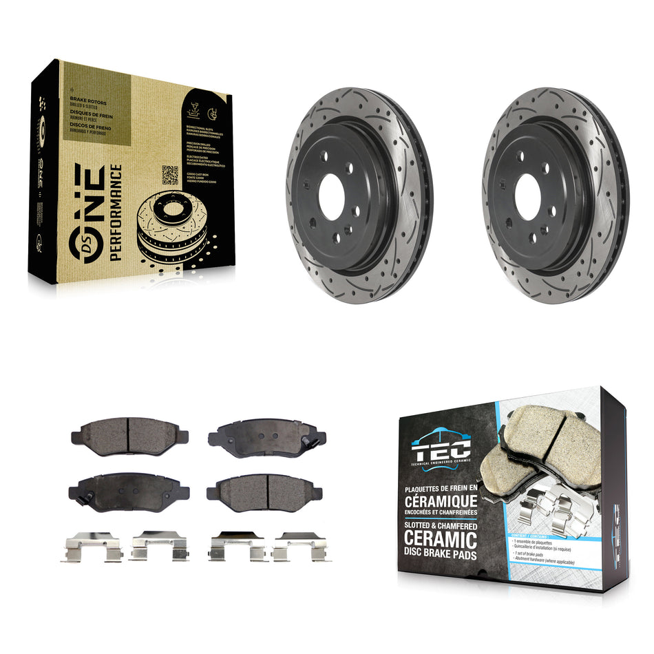 Rear Coated Drilled Slotted Disc Brake Rotors And Ceramic Pads Kit For Cadillac SRX Saab 9-4X KDT-100903