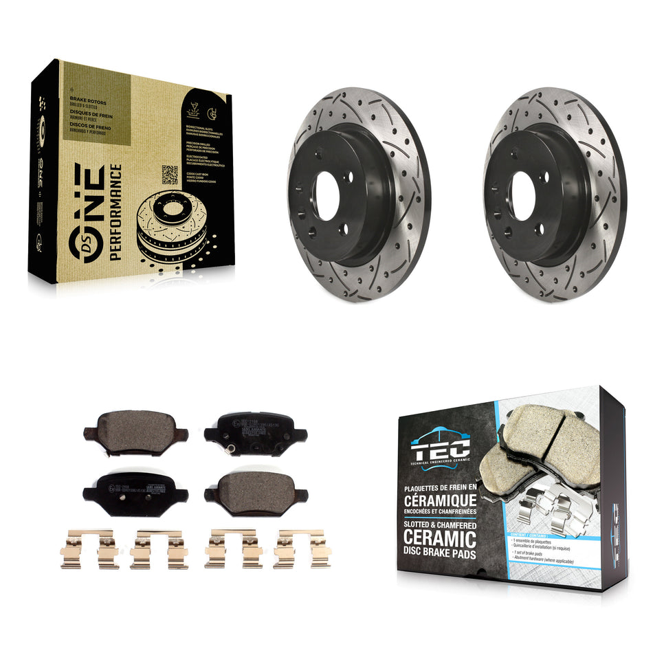 Rear Coated Drilled Slotted Disc Brake Rotors And Ceramic Pads Kit For 2018-2022 Chevrolet Trax Buick Encore KDT-100904