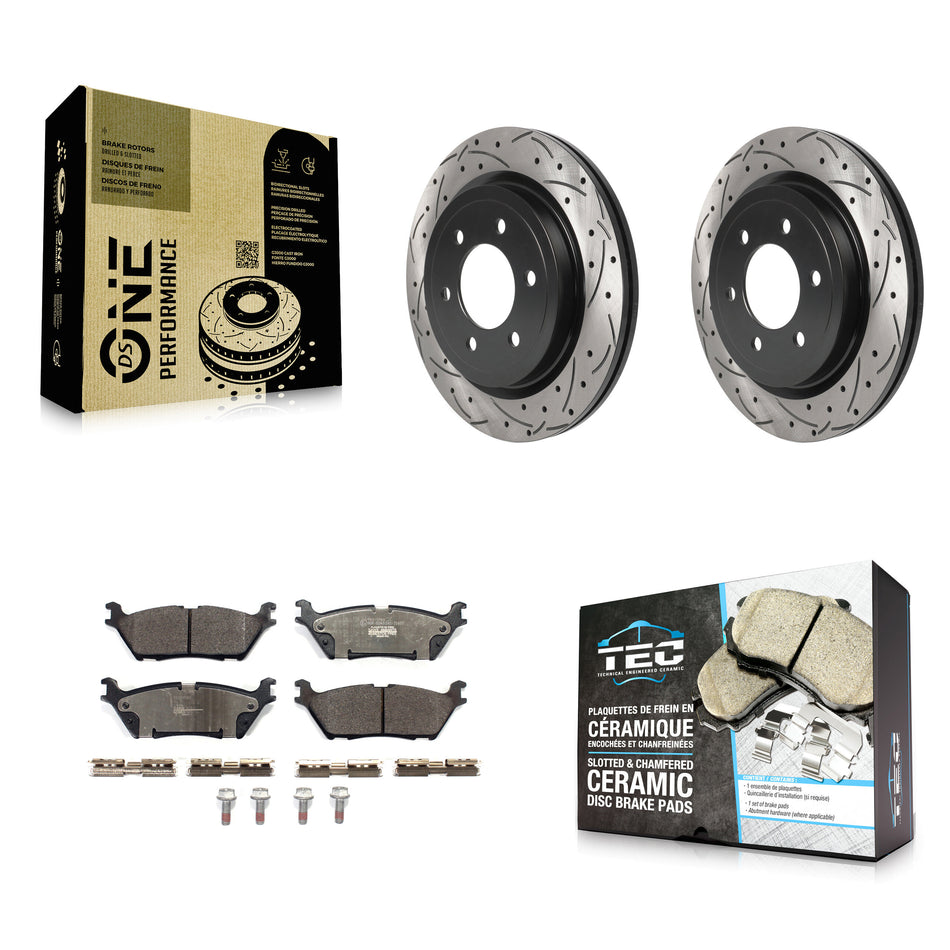 Rear Coated Drilled Slotted Disc Brake Rotors And Ceramic Pads Kit For Ford F-150 Expedition Lincoln Navigator KDT-100915