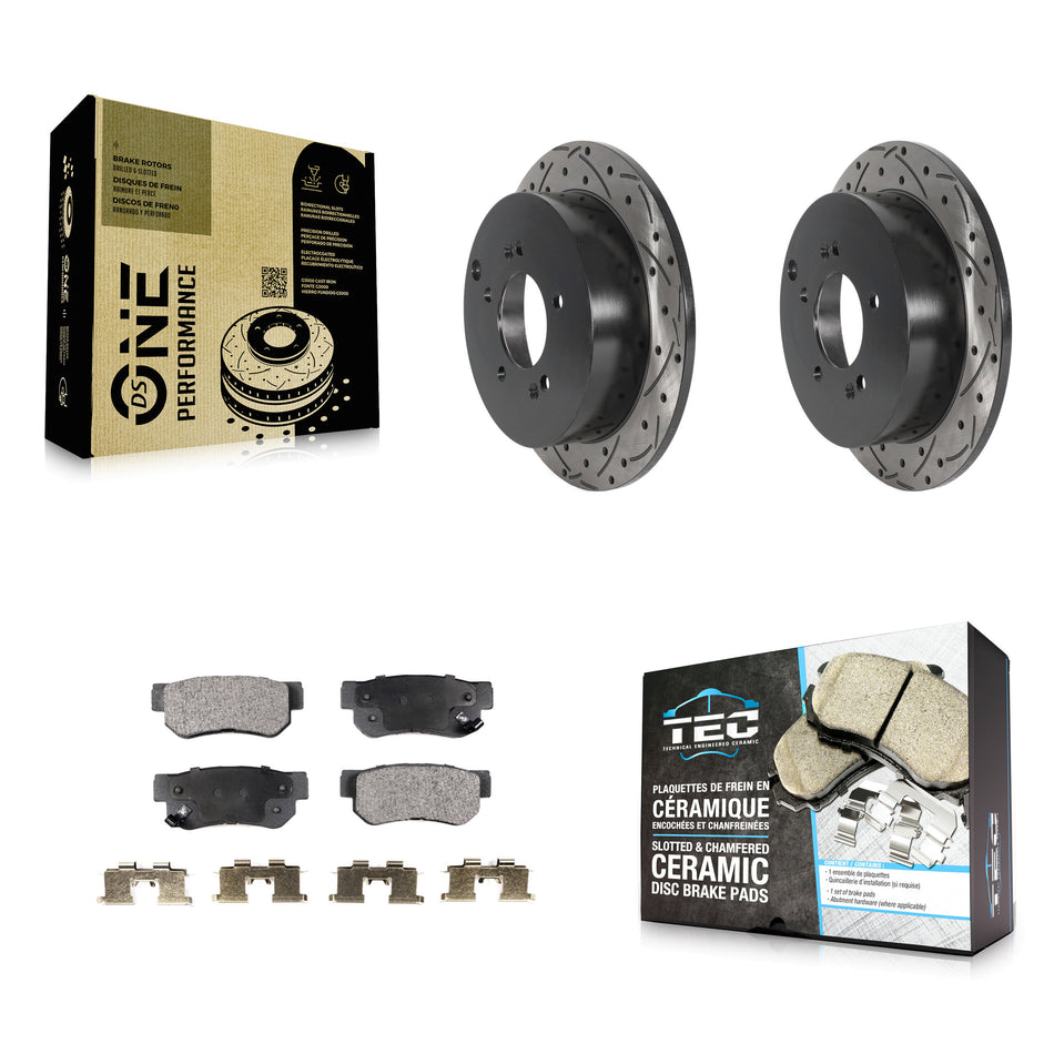 Rear Coated Drilled Slotted Disc Brake Rotors And Ceramic Pads Kit For Hyundai Santa Fe Kia Sportage Tucson KDT-100919