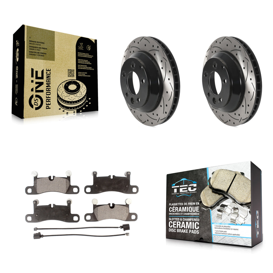 Rear Coated Drilled Slotted Disc Brake Rotors And Ceramic Pads Kit For Porsche Cayenne Volkswagen Touareg KDT-100923