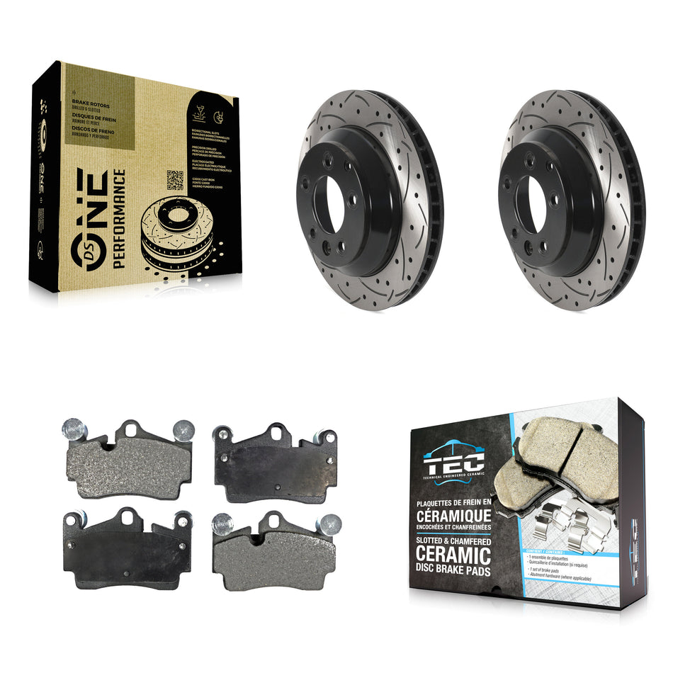 Rear Coated Drilled Slotted Disc Brake Rotors And Ceramic Pads Kit For Audi Q7 Porsche Cayenne Volkswagen Touareg KDT-100924