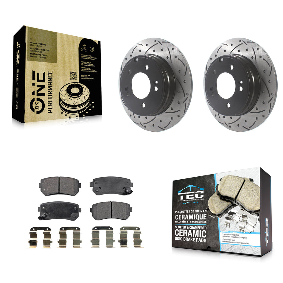 Rear Coated Drilled Slotted Disc Brake Rotors And Ceramic Pads Kit For Hyundai Sonata Tucson Kia Cadenza KDT-100927