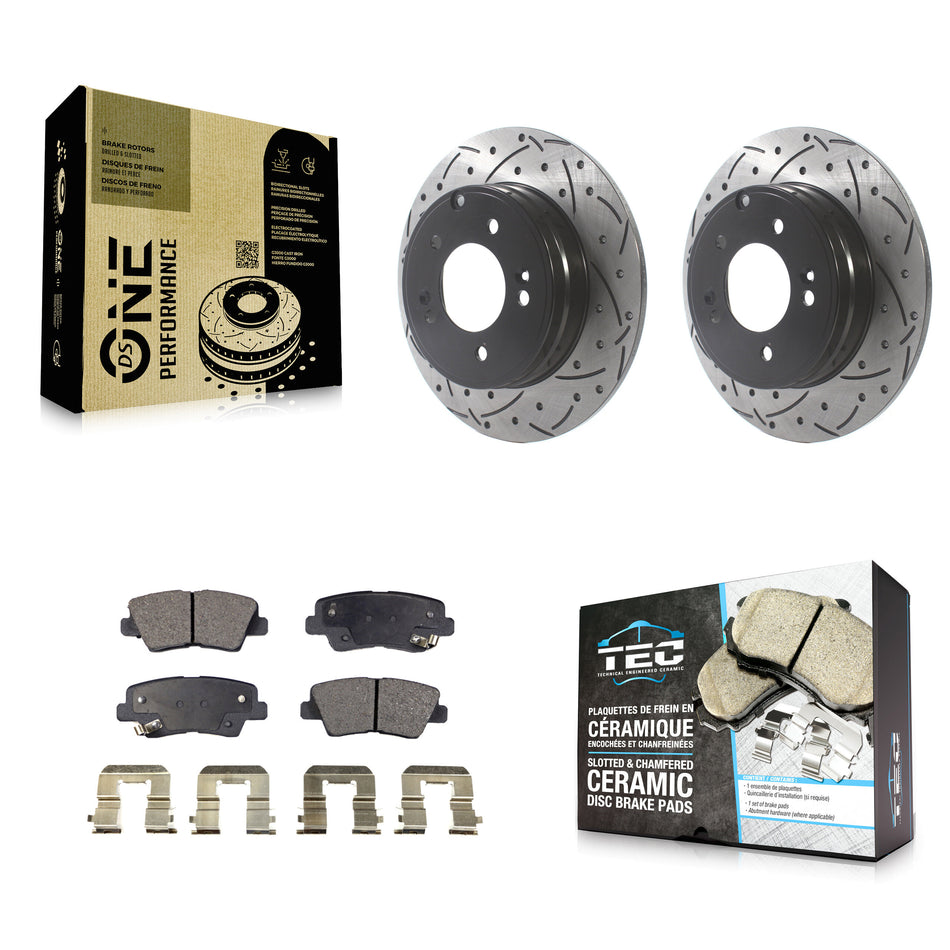 Rear Coated Drilled Slotted Disc Brake Rotors And Ceramic Pads Kit For Hyundai Sonata Kia Optima Azera KDT-100928