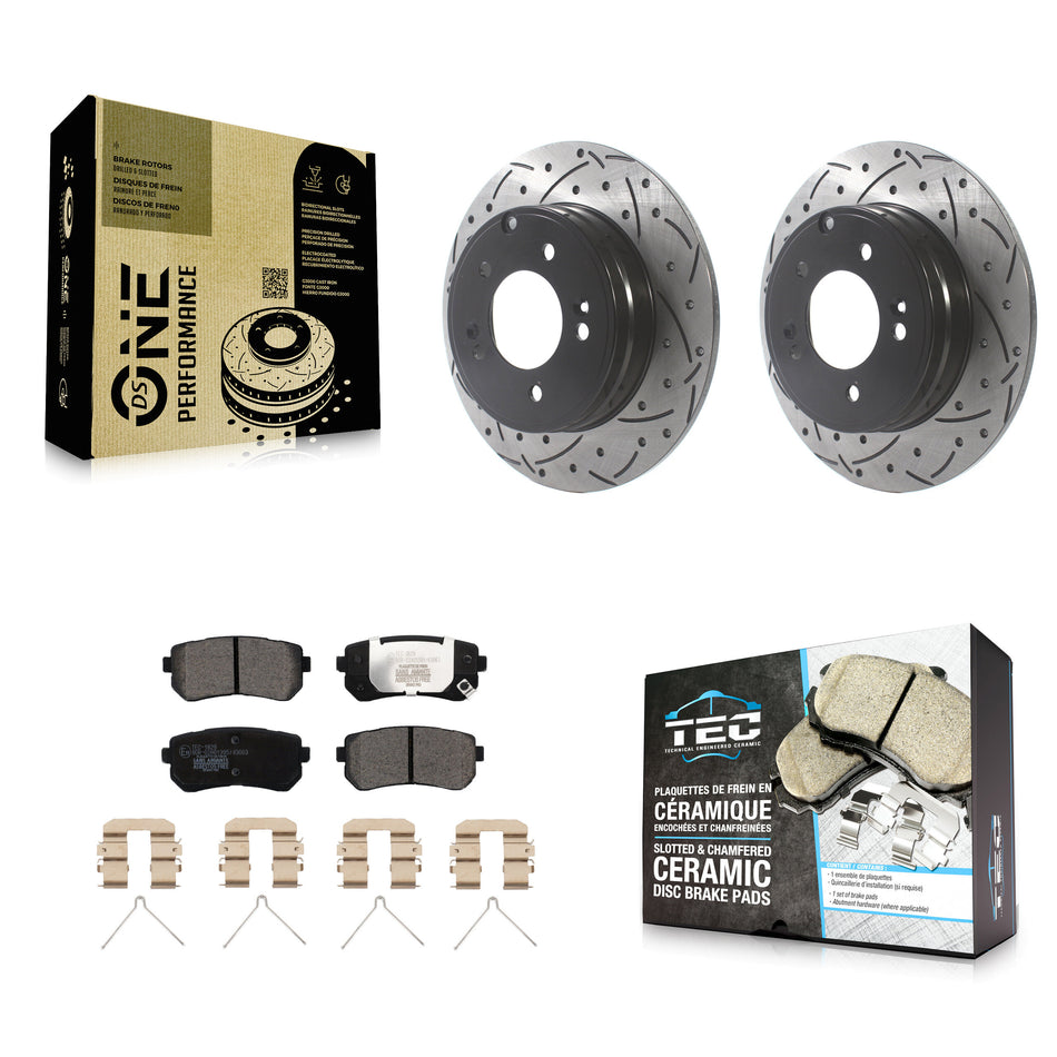 Rear Coated Drilled Slotted Disc Brake Rotors And Ceramic Pads Kit For Hyundai Sonata Kia Optima With Manual Parking KDT-100929