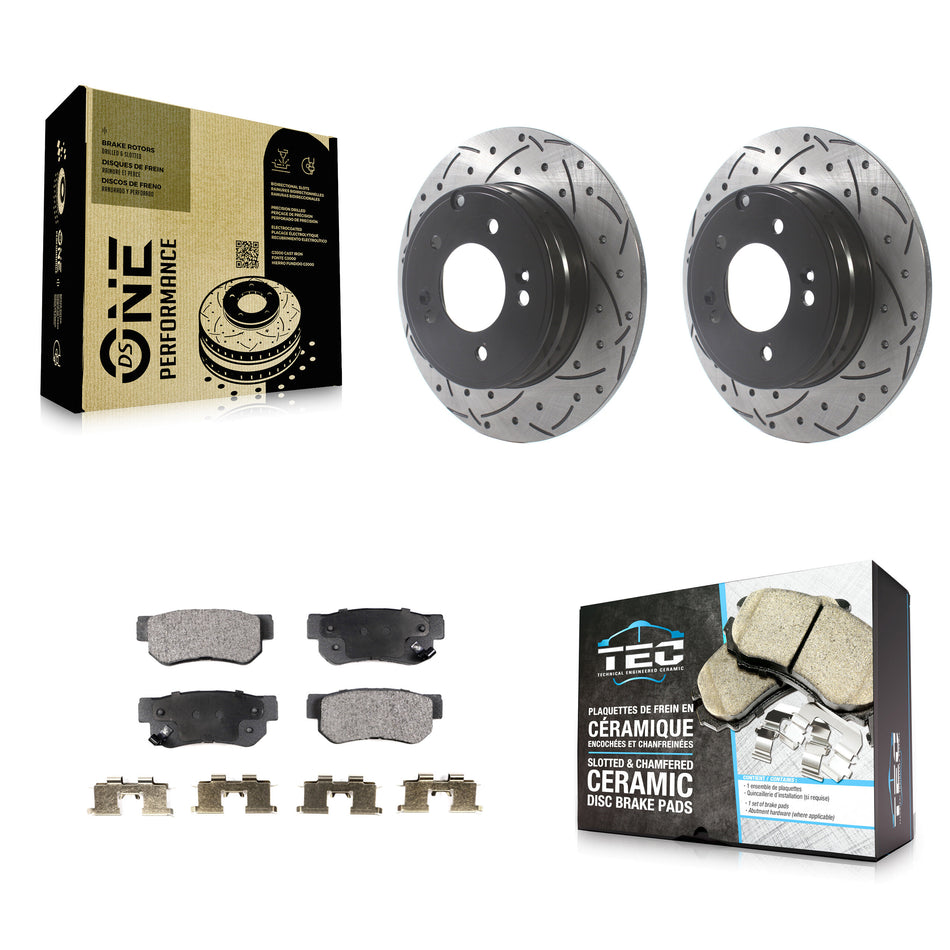 Rear Coated Drilled Slotted Disc Brake Rotors And Ceramic Pads Kit For Hyundai Sonata 3.3L KDT-100930
