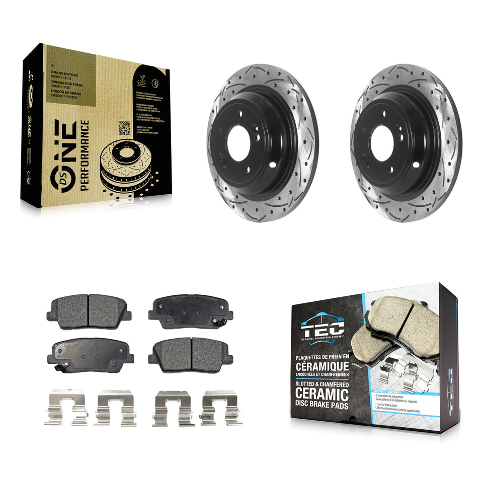 Rear Coated Drilled Slotted Disc Brake Rotors And Ceramic Pads Kit For Hyundai Genesis KDT-100935