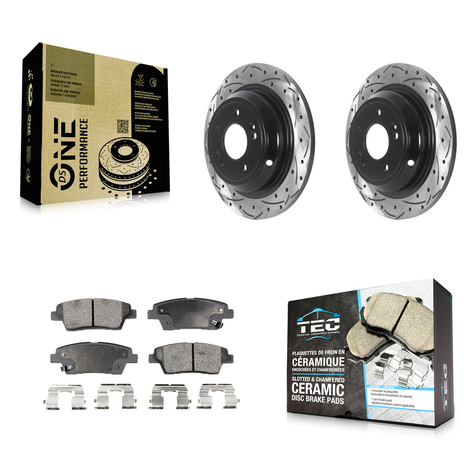 Rear Coated Drilled Slotted Disc Brake Rotors And Ceramic Pads Kit For Hyundai Genesis G80 Kia K900 KDT-100936