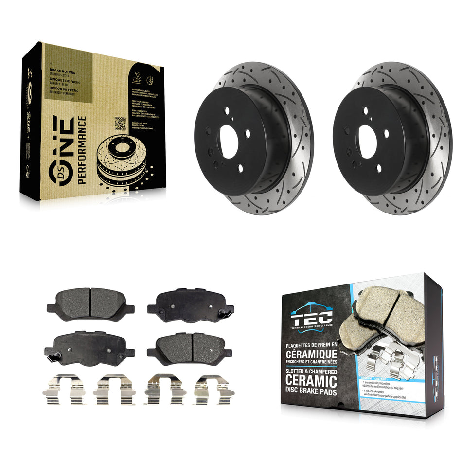 Rear Coated Drilled Slotted Disc Brake Rotors And Ceramic Pads Kit For 2009-2016 Toyota Venza KDT-100937