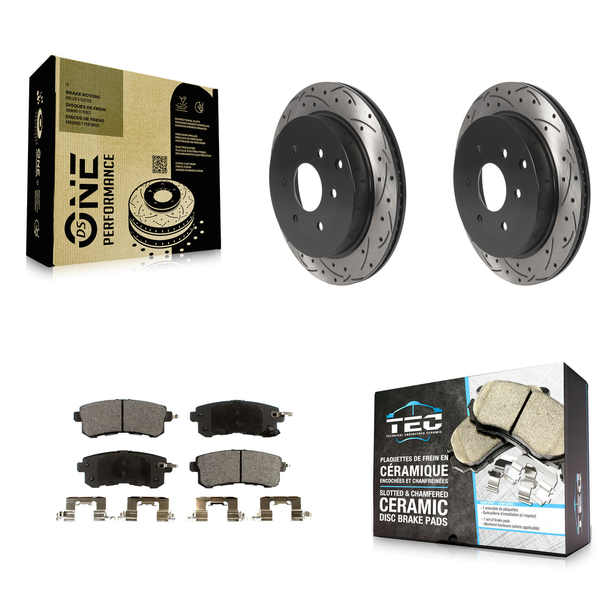 Rear Drilled Slot Disc Brake Rotor & Ceramic Pad Kit For INFINITI QX80 Nissan Armada QX56 KDT-100941