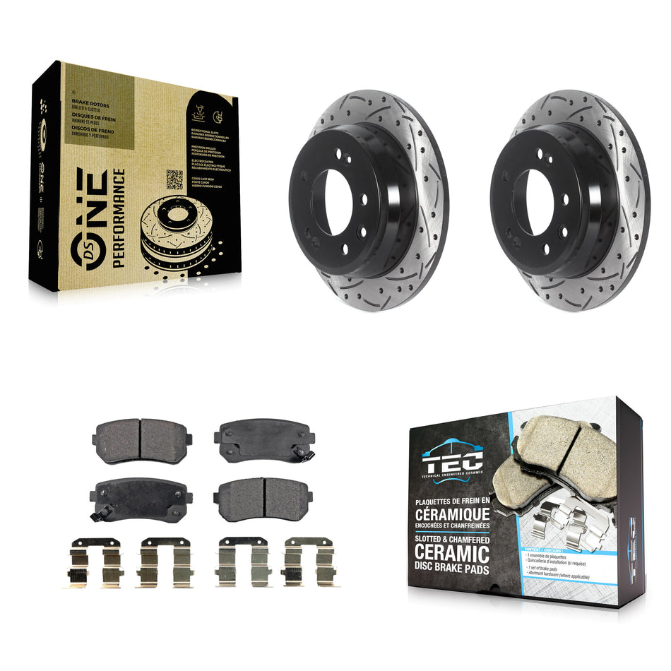 Rear Coated Drilled Slotted Disc Brake Rotors And Ceramic Pads Kit For Hyundai Elantra Tucson Kia Sportage KDT-100942