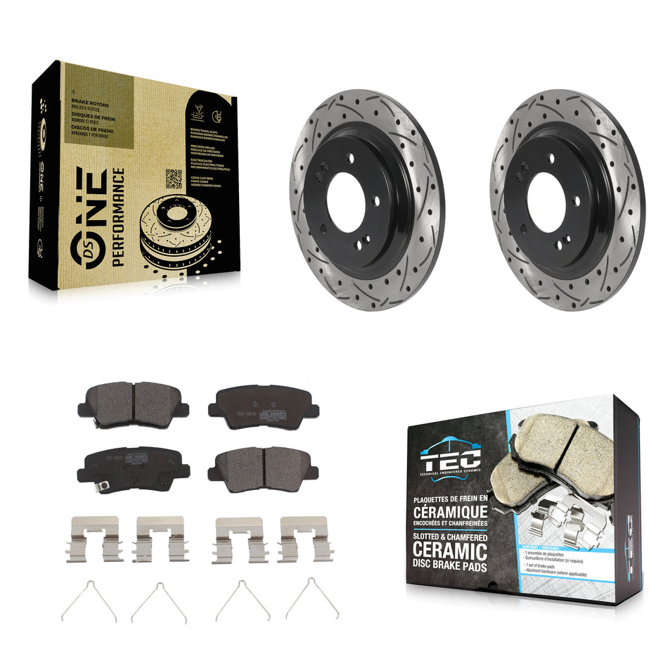Rear Coated Drilled Slotted Disc Brake Rotors And Ceramic Pads Kit For Hyundai Sonata Kia Optima Elantra GT Soul EV Forte Forte5 KDT-100951