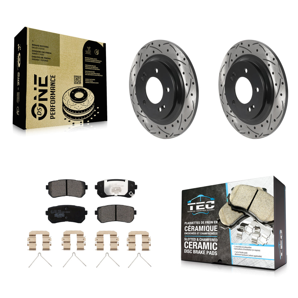 Rear Coated Drilled Slotted Disc Brake Rotors And Ceramic Pads Kit For 2016 Kia Optima LX EX 1.6T With Electric Parking KDT-100952