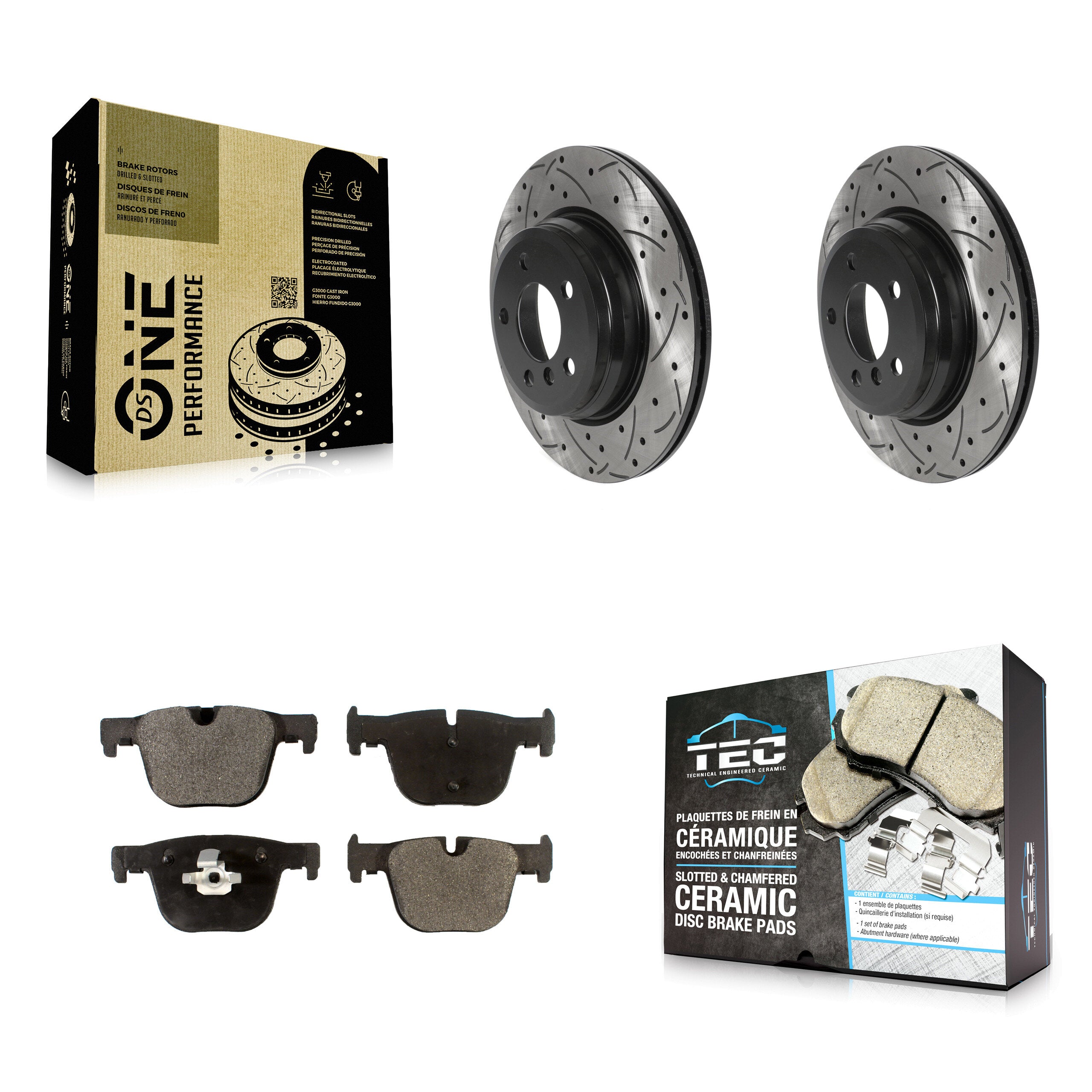 Rear Drill Slot Brake Rotors Ceramic Pad Kit For BMW 330i xDrive 328i 335i 428i 340i 435i KDT-100953