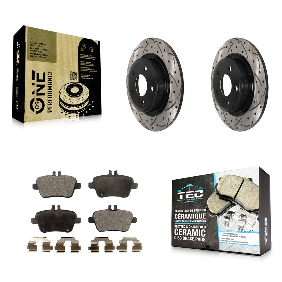 Rear Coated Drilled Slotted Disc Brake Rotors And Ceramic Pads Kit For Mercedes-Benz GLA250 CLA250 INFINITI QX30 B Electric Drive B250e KDT-100956