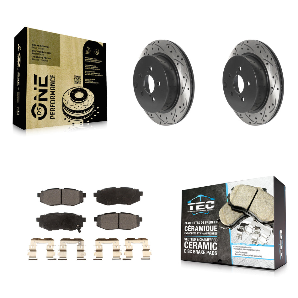 Rear Coat Drill Slot Disc Brake Rotors Ceramic Pad Kit For 2014-2018 Subaru Forester 2.0L KDT-100957